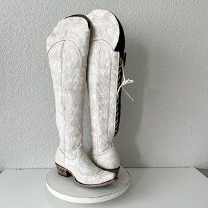 Lane LEXINGTON Over the Knee 7.5 White Cowgirl Western Boots Wide Calf Snip Toe